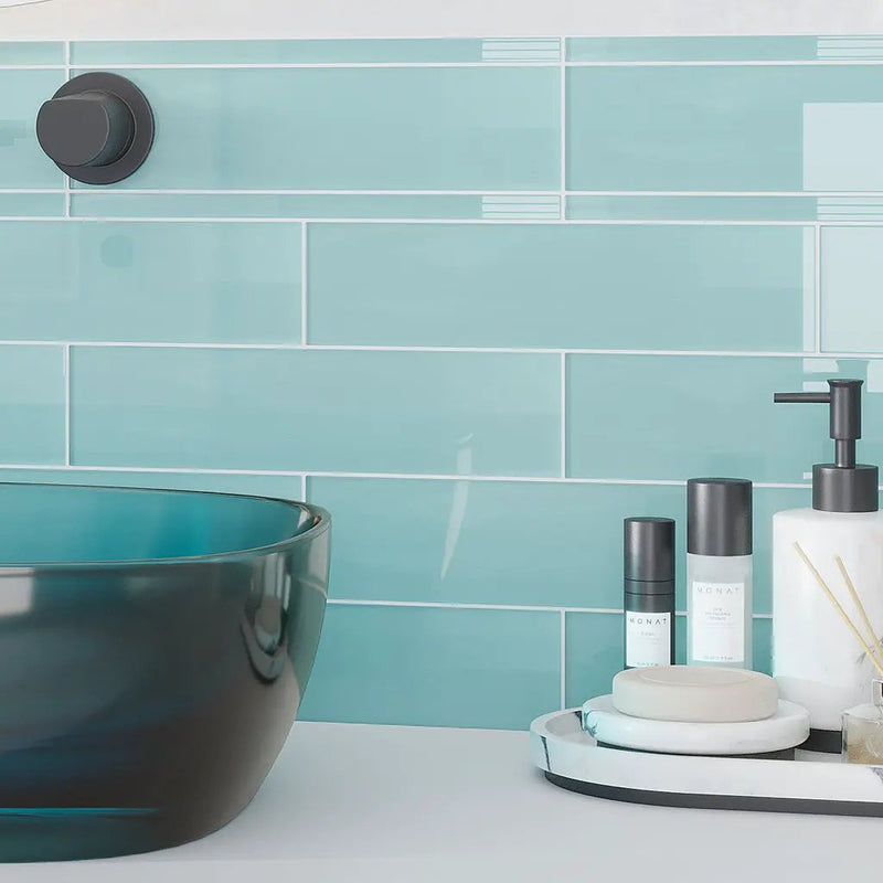 Sky Blue 3x12 Glossy Subway Glass Tile (20 pack, 5 sq ft/case) by Apollo Tile