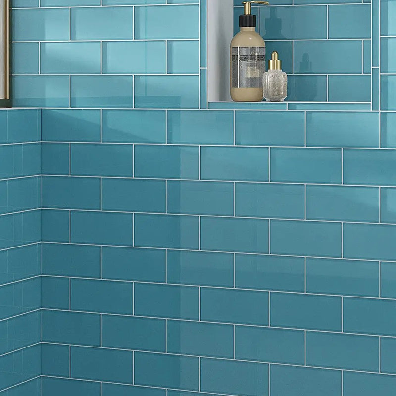 Sky Blue 3x6 Glossy Subway Glass Tile (40 pack, 5 sq ft/case) by Apollo Tile