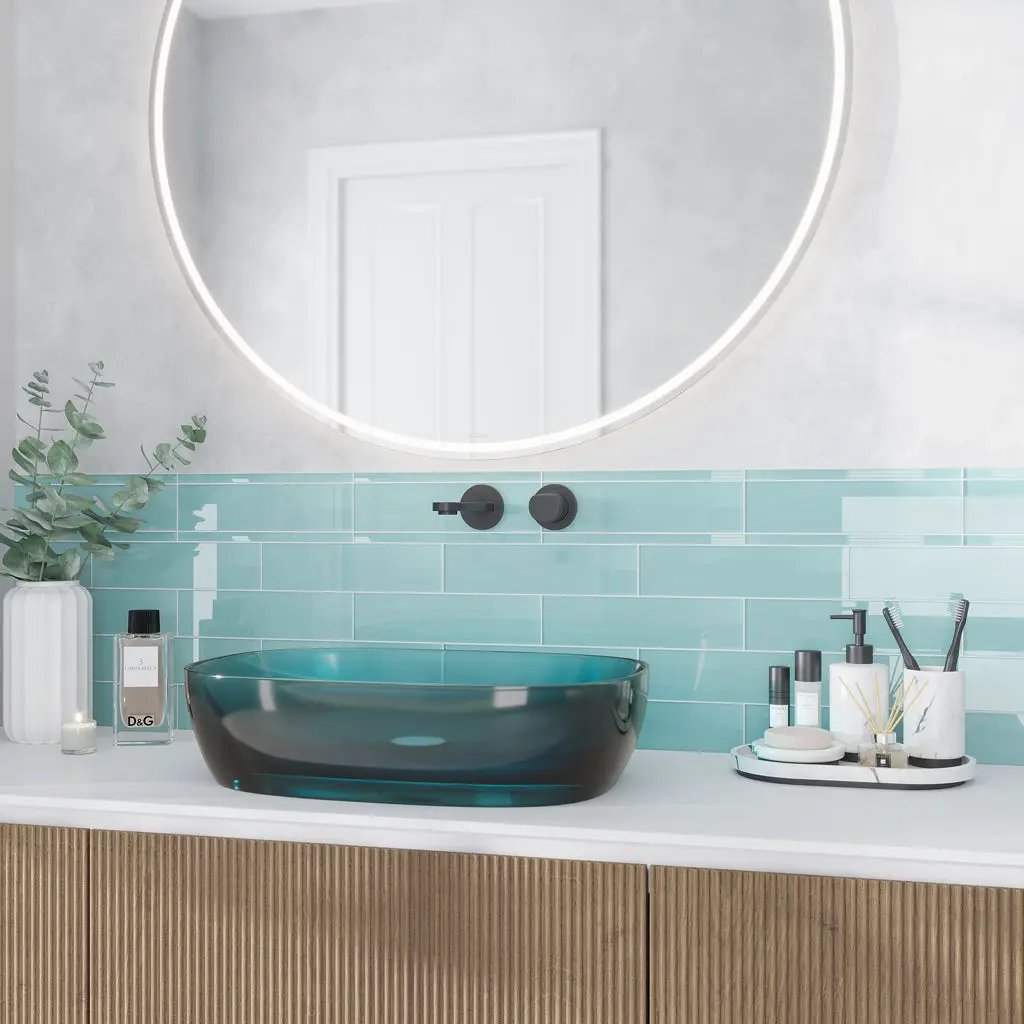 Sky Blue 3x12 Glossy Subway Glass Tile (20 pack, 5 sq ft/case) by Apollo Tile