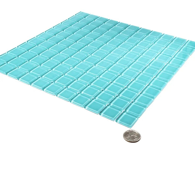 Sky Blue 12x12 Glossy Square Glass Mosaic Tile (10 pack, 9.67 sq ft/case) by Apollo Tile