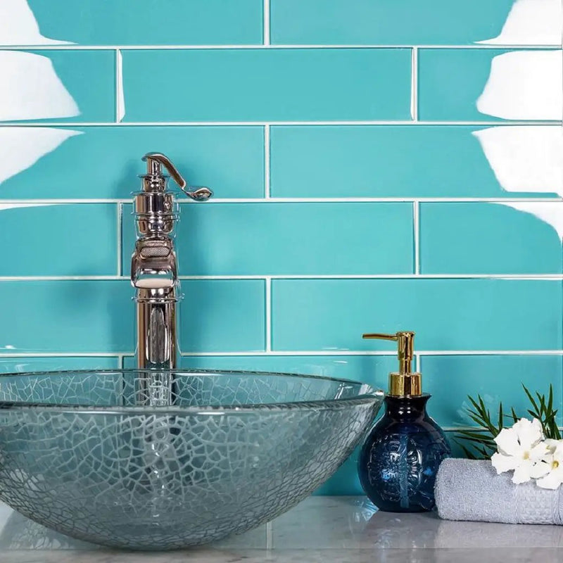 Sky Blue 3x12 Glossy Subway Glass Tile (20 pack, 5 sq ft/case) by Apollo Tile