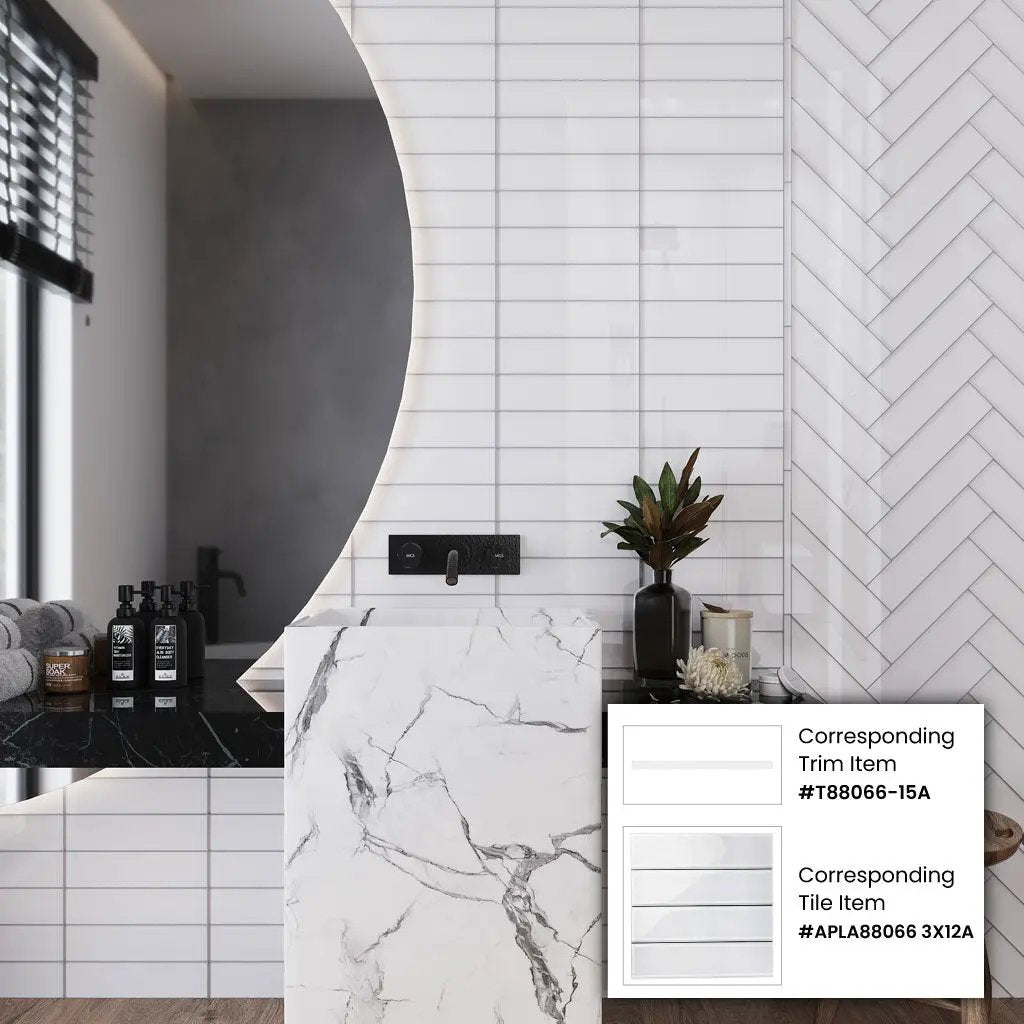 White 3x12 Glossy Subway Glass Tile (20 pack, 5 sq ft/case) by Apollo Tile
