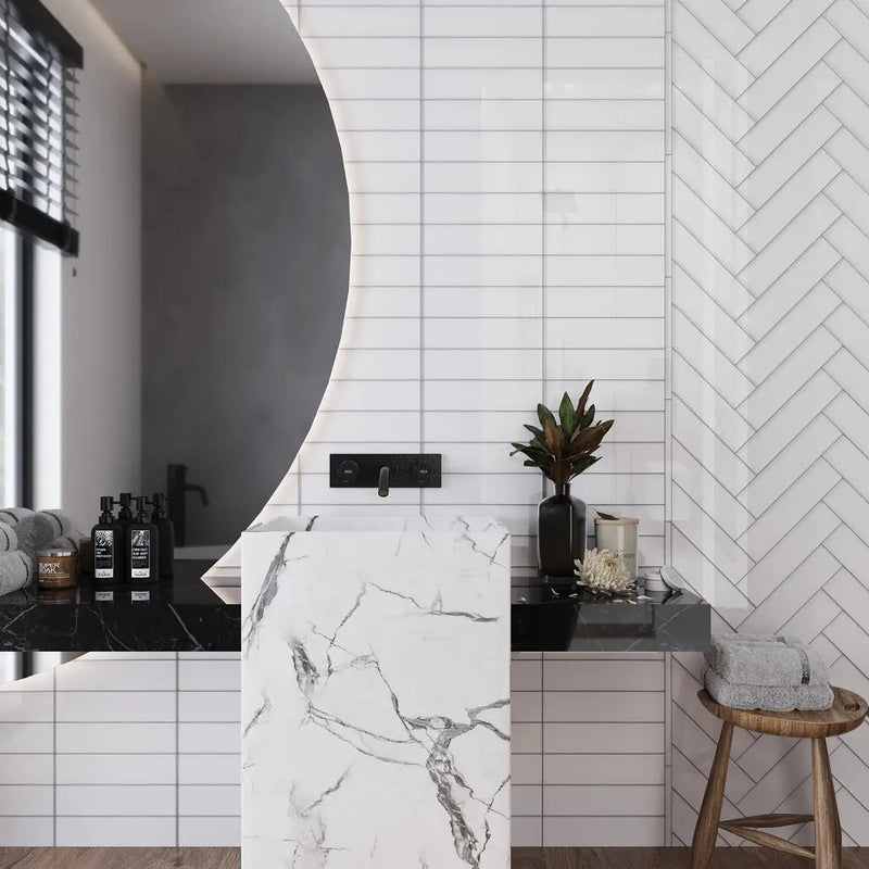 White 3x12 Glossy Subway Glass Tile (20 pack, 5 sq ft/case) by Apollo Tile