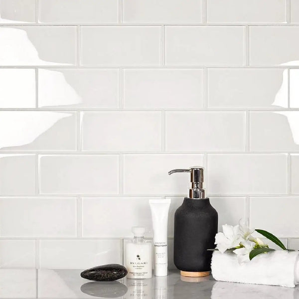 White 3x6 Glossy Subway Glass Tile (40 pack, 5 sq ft/case)