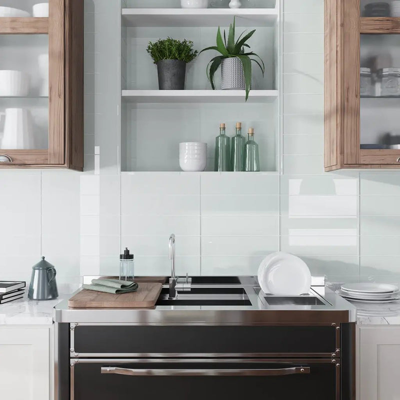 White 4x16 Glossy Subway Glass Tile (12 pack, 5.33 sq ft/case) by Apollo Tile