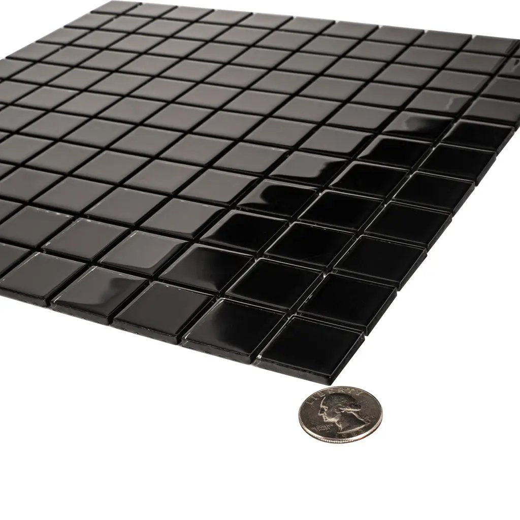 Black 12x12 Glossy Square Glass Mosaic Tile (10 pack, 9.67 sq ft/case) by Apollo Tile