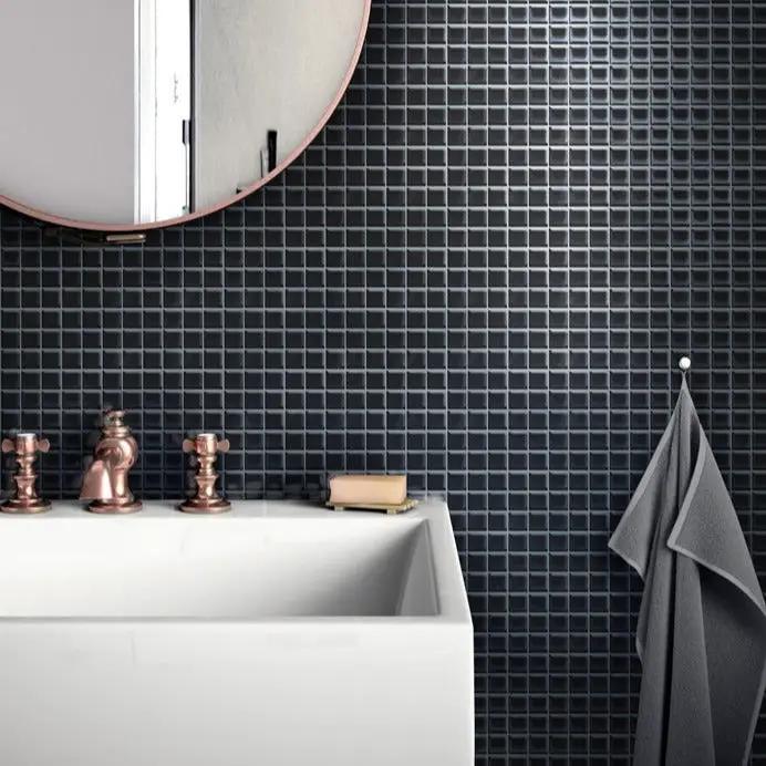 Black 12x12 Glossy Square Glass Mosaic Tile (10 pack, 9.67 sq ft/case) by Apollo Tile