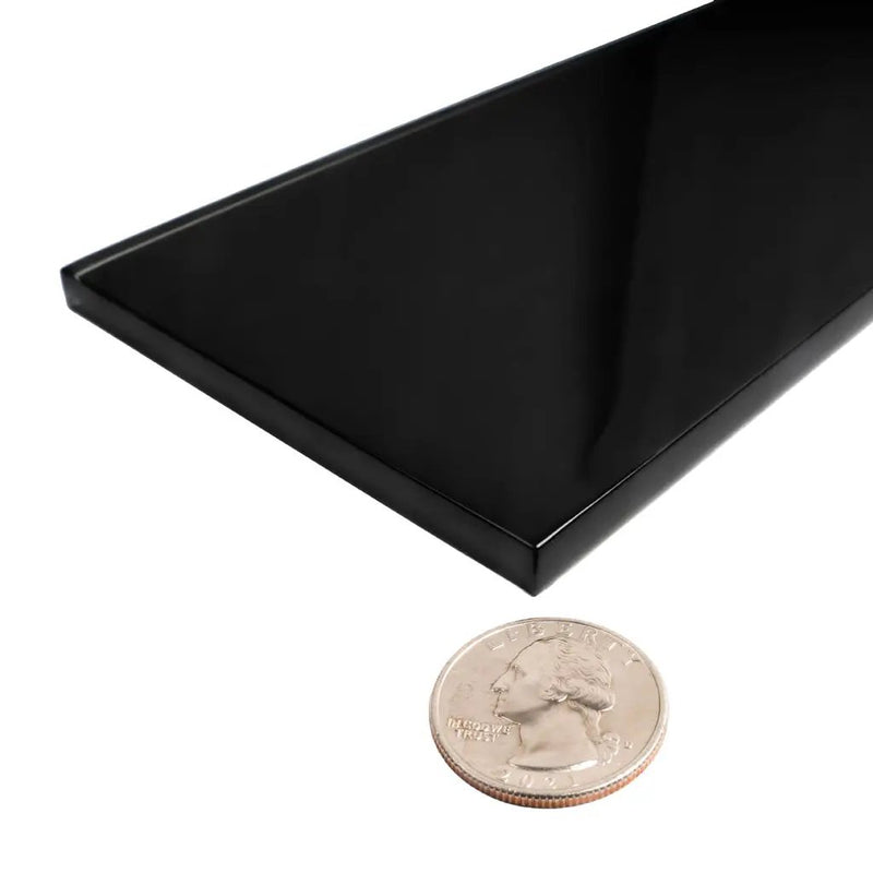 Black 4x16 Glossy Subway Glass Tile (12 pack, 5.33 sq ft/case) by Apollo Tile