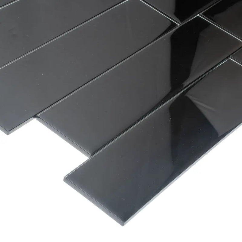 Black 4x16 Glossy Subway Glass Tile (12 pack, 5.33 sq ft/case) by Apollo Tile