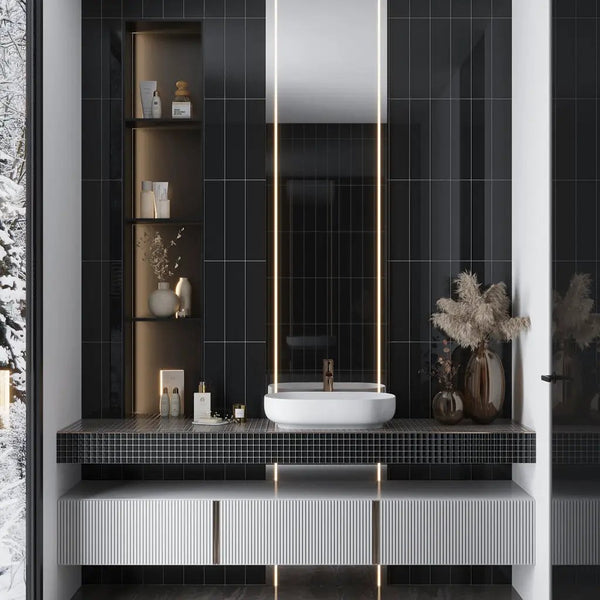 Black 12x12 Glossy Square Glass Mosaic Tile (10 pack, 9.67 sq ft/case), photo 2 of 11