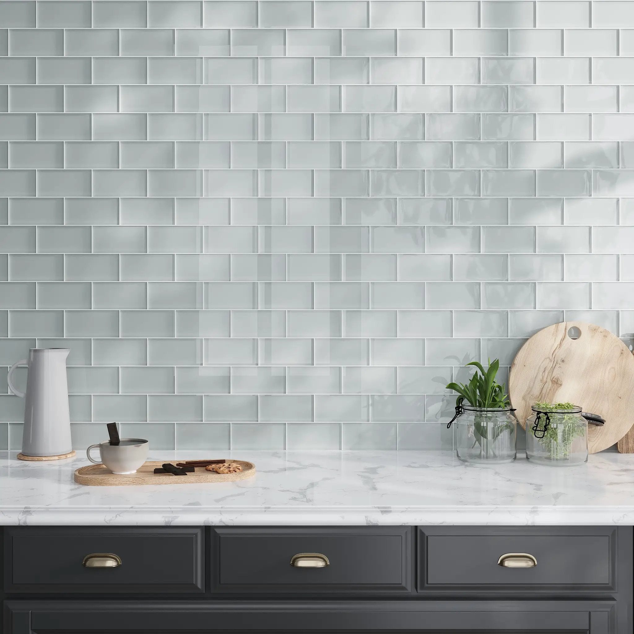 Gray 3x6 Glossy Subway Glass Tile (40 pack, 5 sq ft/case) by Apollo Tile
