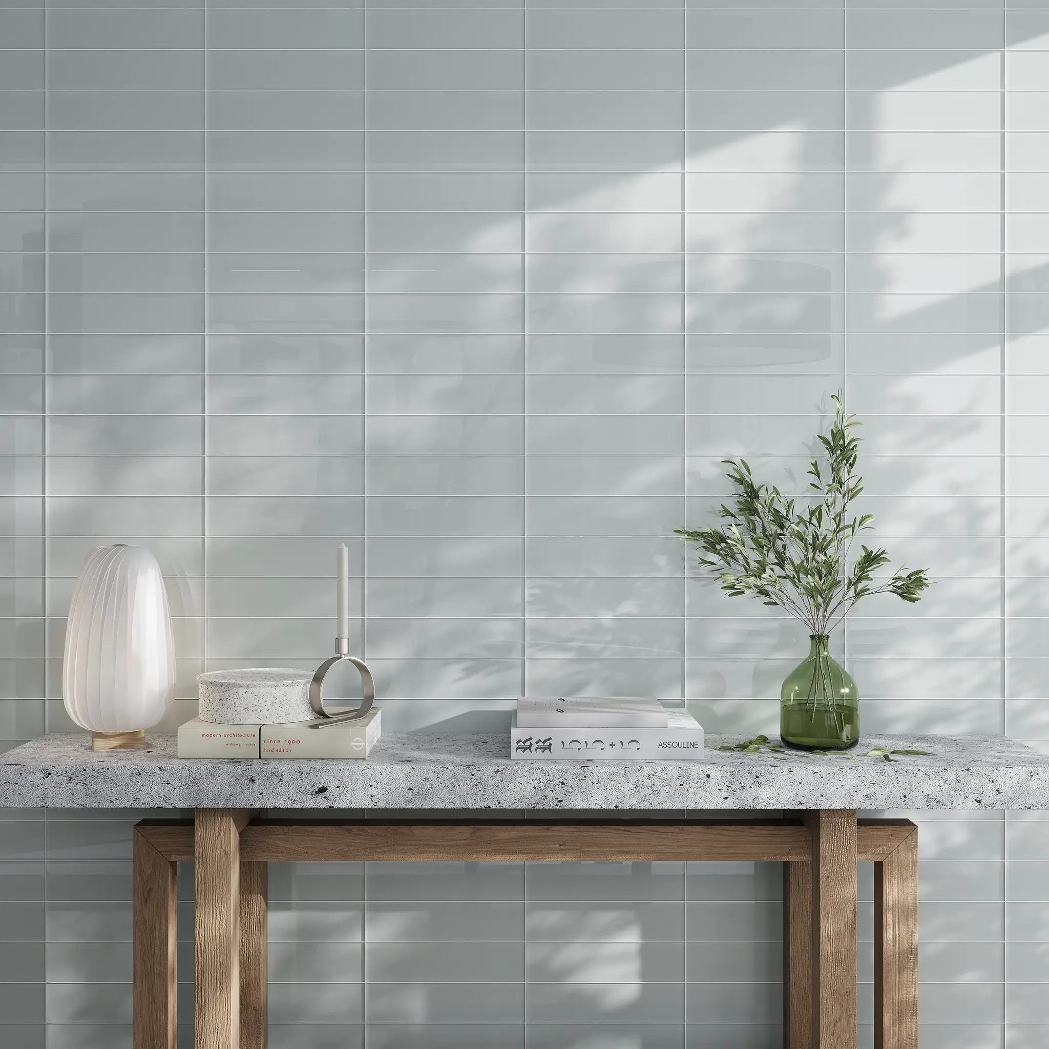 Gray 4x16 Subway Glossy Glass Tile (12 pack, 5.33 sq ft/case) by Apollo Tile