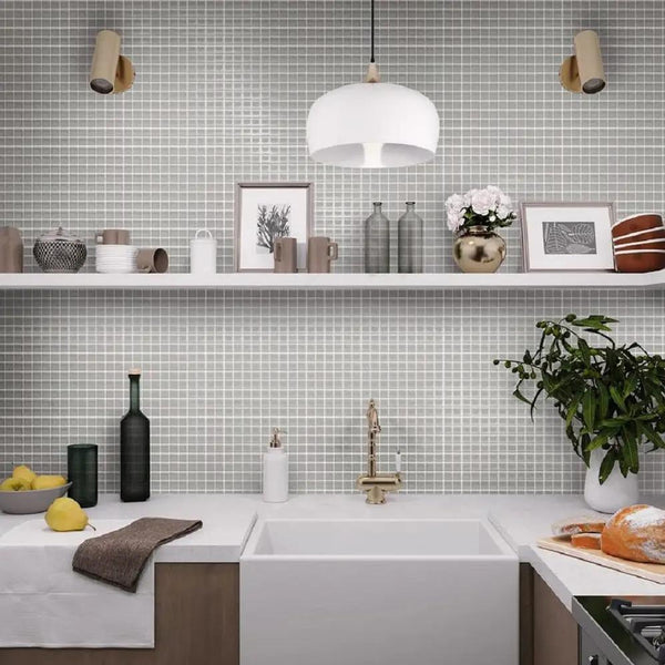Gray 12x12 Glossy Square Glass Mosaic Tile (10 pack, 9.67 sq ft/case)