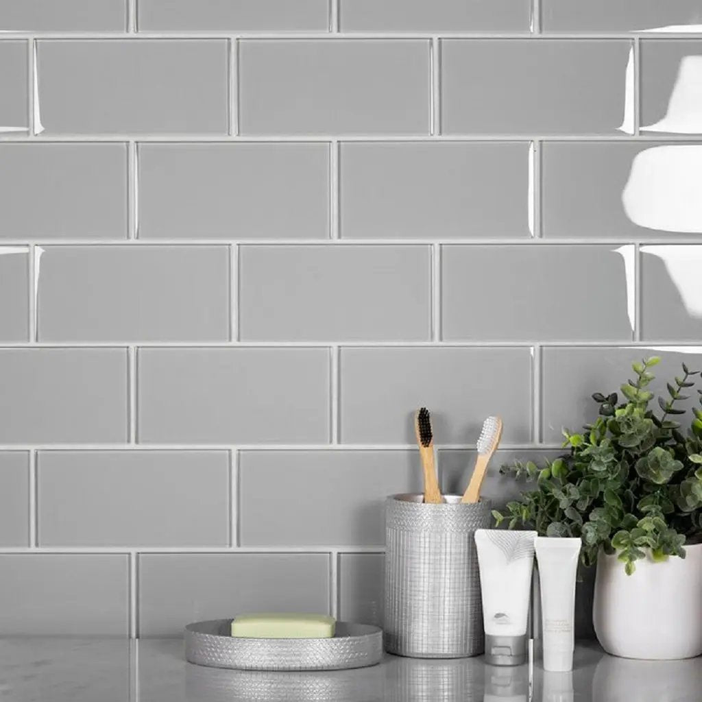 Gray 3x6 Glossy Subway Glass Tile (40 pack, 5 sq ft/case) by Apollo Tile