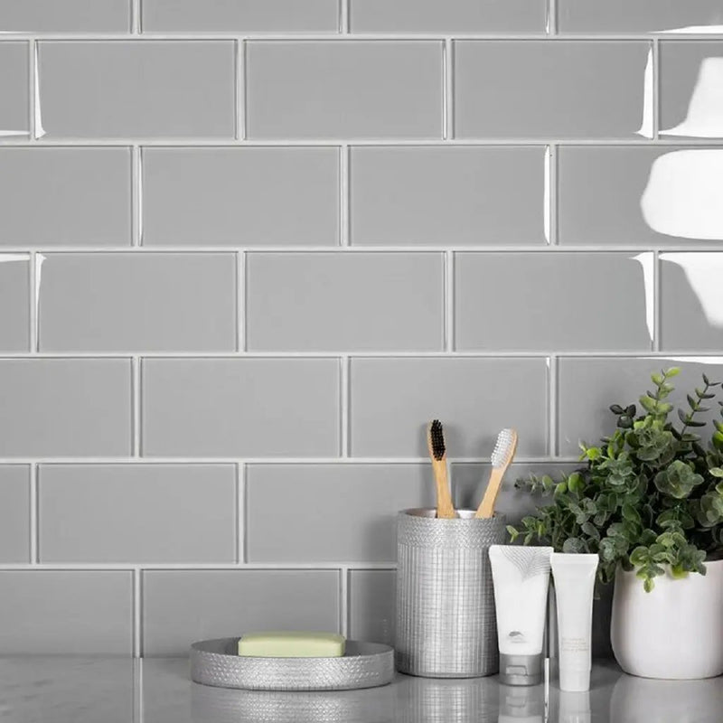 Gray 3x6 Glossy Subway Glass Tile (40 pack, 5 sq ft/case) by Apollo Tile