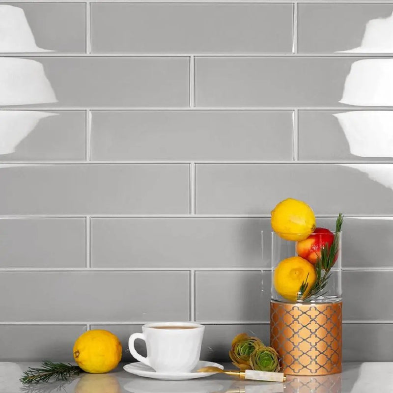 Gray 3x12 Glossy Subway Glass Tile (20 pack, 5 sq ft/case) by Apollo Tile