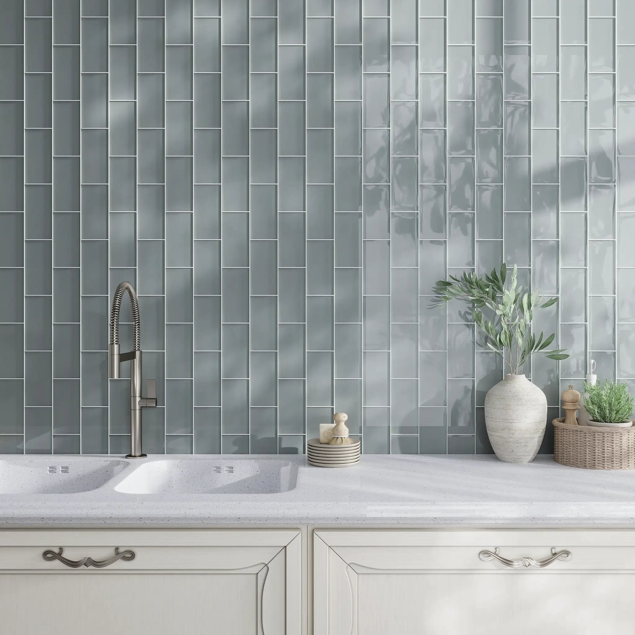 Stone Blue 3x6 Glossy Subway Glass Tile (40 pack, 5 sq ft/case) by Apollo Tile