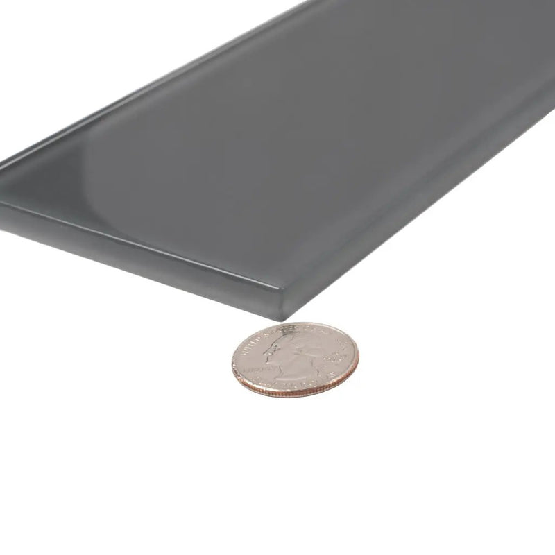 Coin Gray 4x16 Glossy Subway Glass Tile (12 pack, 5.33 sq ft/case) by Apollo Tile