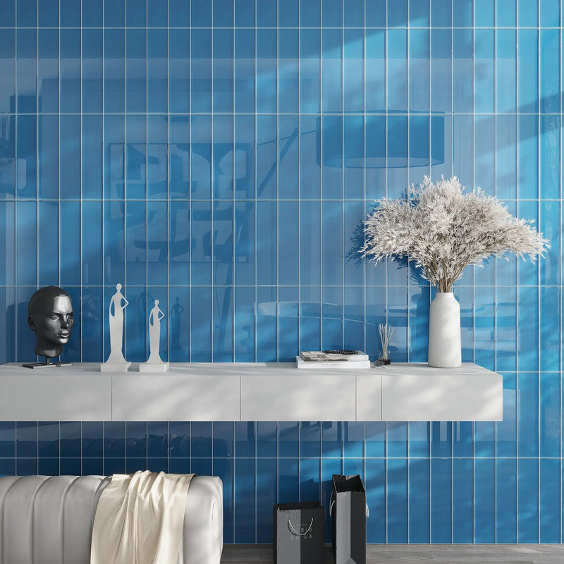 Cerulean Blue 4x16 Glossy Subway Glass Tile (12 pack, 5.33 sq ft/case) by Apollo Tile