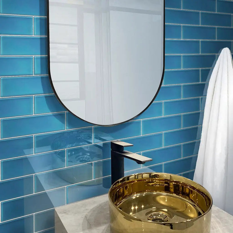 Cerulean Blue 3x12 Glossy Subway Glass Tile (20 pack, 5 sq ft/case) by Apollo Tile