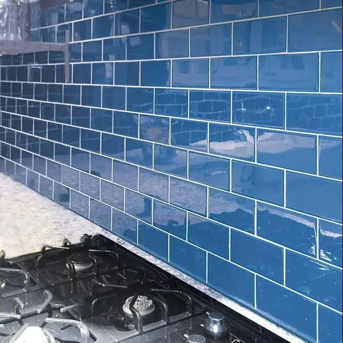 Cerulean Blue 3x6 Glossy Subway Glass Tile (40 pack, 5 sq ft/case) by Apollo Tile