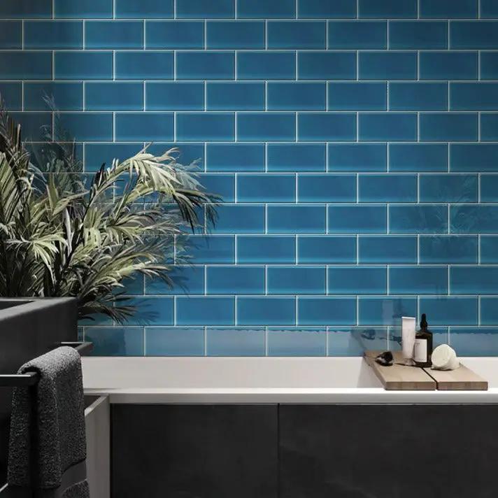 Cerulean Blue 3x6 Glossy Subway Glass Tile (40 pack, 5 sq ft/case) by Apollo Tile