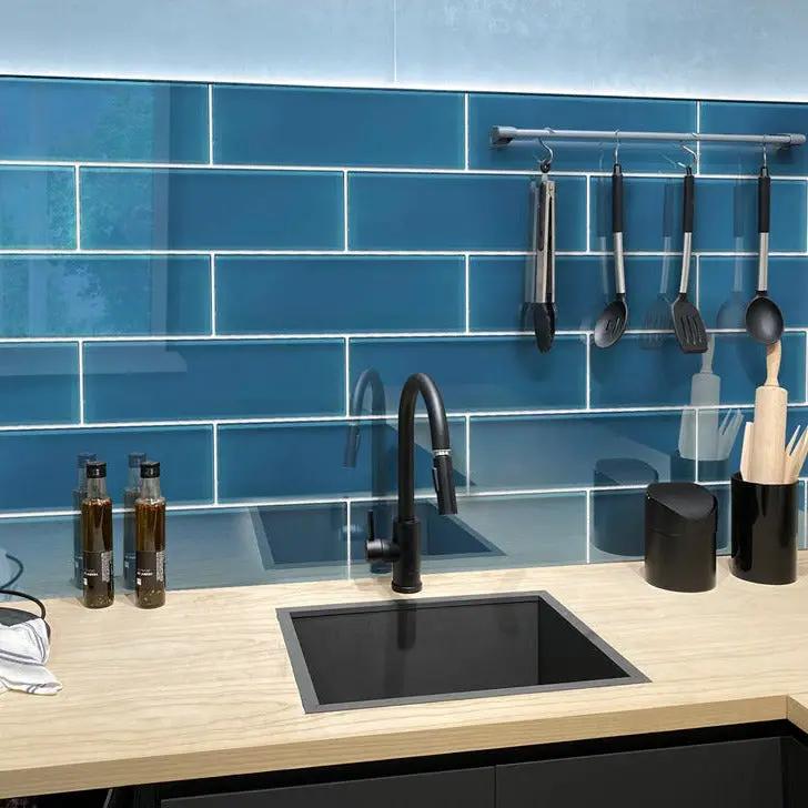 Cerulean Blue 4x16 Glossy Subway Glass Tile (12 pack, 5.33 sq ft/case) by Apollo Tile