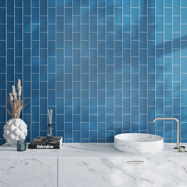 Cerulean Blue 3x6 Matte Subway Glass Tile (40 pack, 5 sq ft/case)