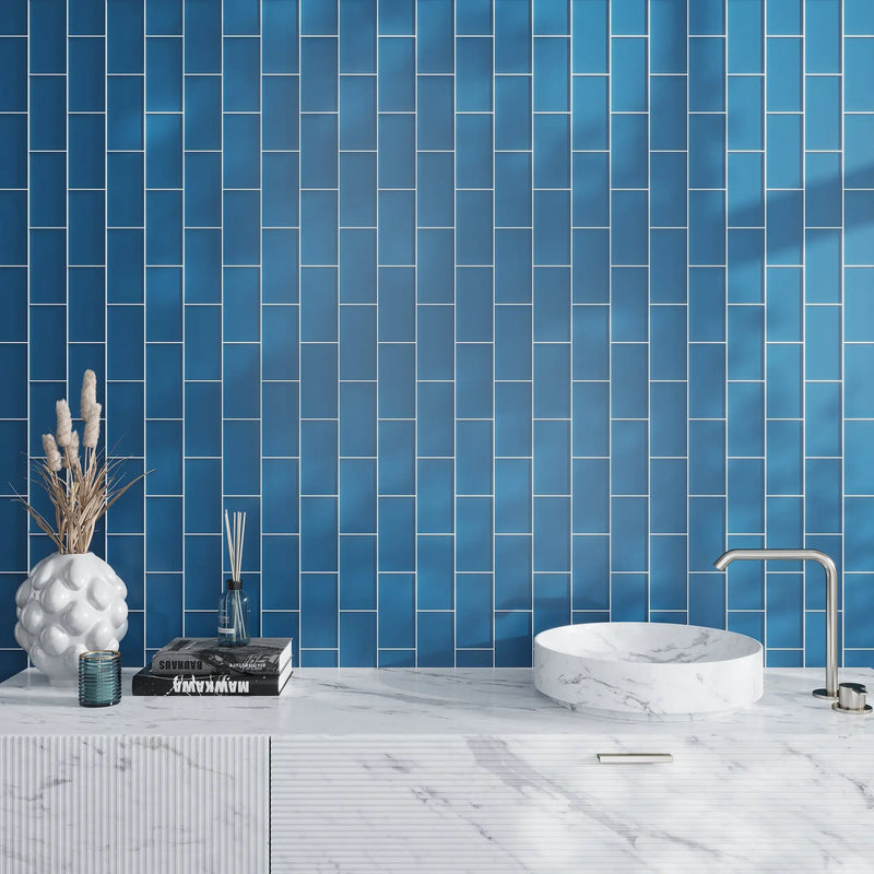 Cerulean Blue 3x6 Matte Subway Glass Tile (40 pack, 5 sq ft/case) by Apollo Tile