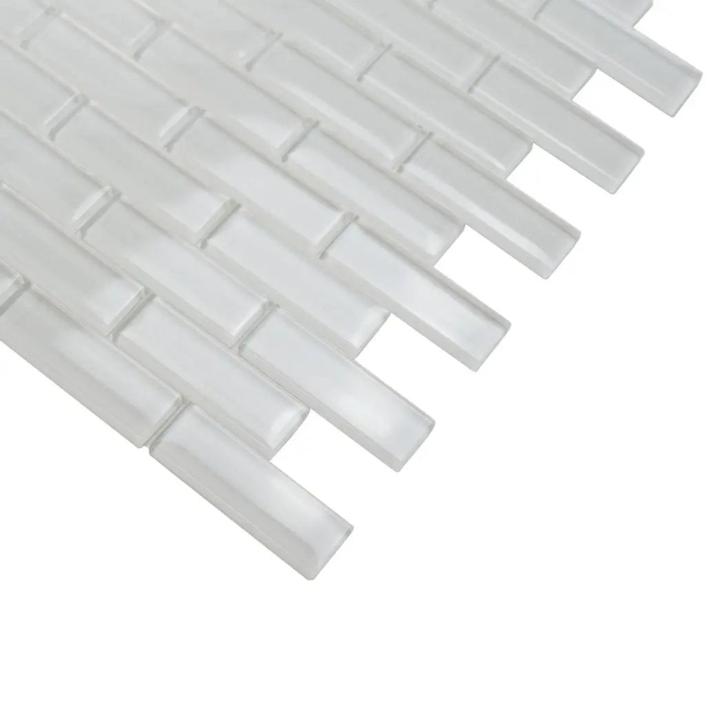 White 12x12 Glossy Brick Glass Mosaic Tile (5 pack, 4.92 sq ft/case) by Apollo Tile