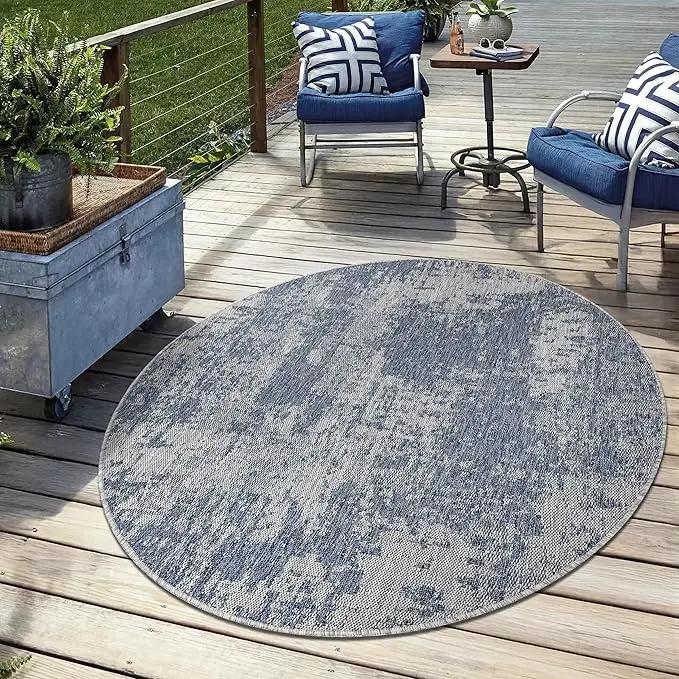 Keen Home Design Terrace Outdoor Round Rug - 8ft Round Washable Indoor/Outdoor Rug for Patio, Kitchen, Balcony, Beach, Garden, Deck and Porch, Size: 7'7" Round by GreenHaven Gardens