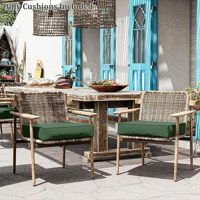 Patio Chair Cushions 24 X 24 X 5 Inch Waterproof Outdoor Seat Cushions for Patio Furniture, Outdoor Sofa Couch Pads with Ties & Handle, Set of 2, Green by GreenHaven Gardens