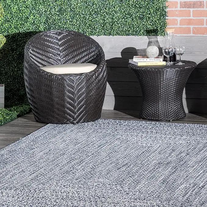 nuLOOM 8' x 10' Solid Hand Braided Indoor/Outdoor Area Rug, Pet-Friendly, High Traffic, Weather Resistant, for Patio, Balcony, Bedroom, Living, Dining Room, Wynn Navy by GreenHaven Gardens