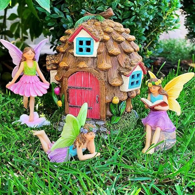 Mood Lab Fairy Garden - Pinecone Fairy House Kit of 4 pcs - Miniature Figurines & Accessories Set - Outdoor or House Decor by GreenHaven Gardens