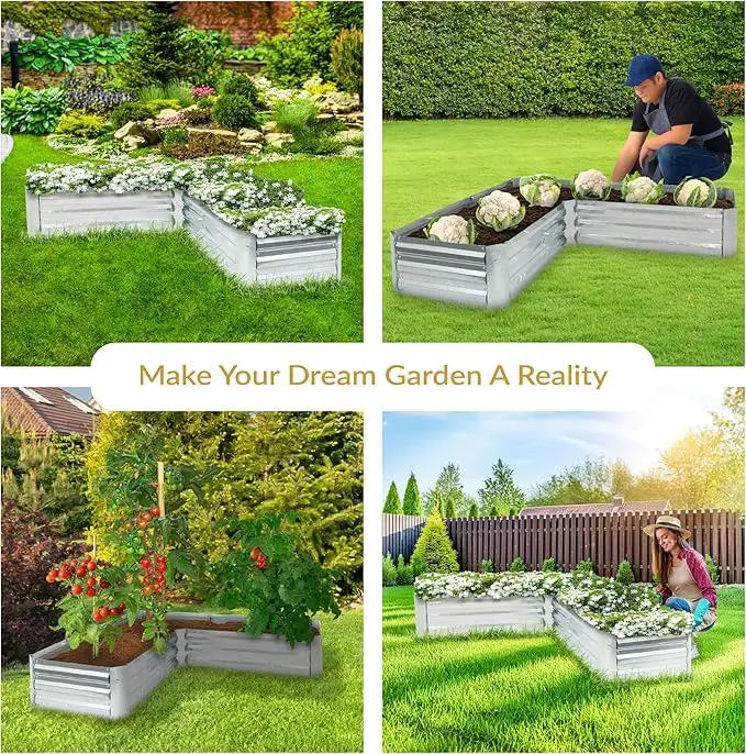 Sunnydaze 11.75" H Raised Metal Garden Bed - Galvanized Raised Garden Bed Outdoor for Vegetables and Flowers - Silver - L-Shaped by GreenHaven Gardens