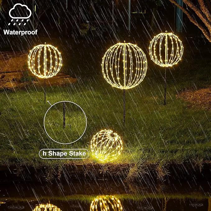 LIGHTSHARE 20IN 200LED Light Ball Yard Decoration Pathway Lights Sphere Light Fold Flat Metal Frame Indoor Outdoor Waterproof Garden Lights, Plug in