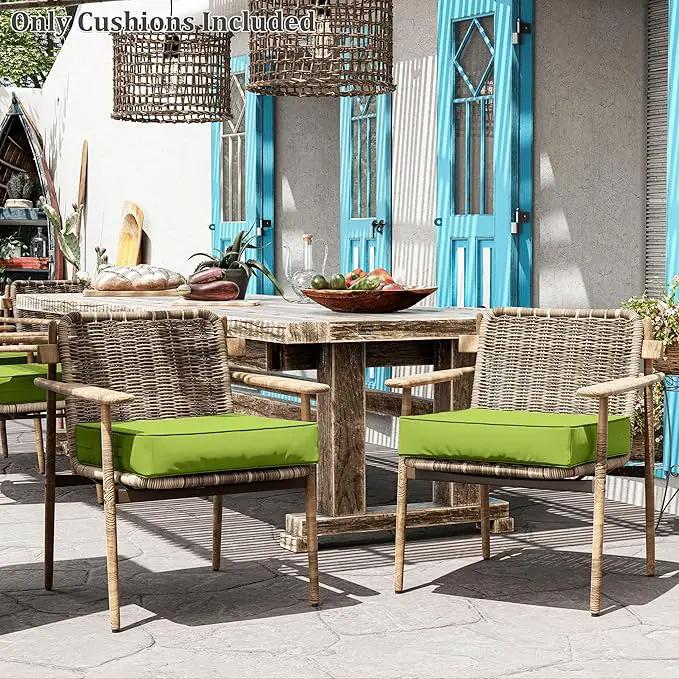 Patio Chair Cushions 24 X 24 X 5 Inch Waterproof Outdoor Seat Cushions for Patio Furniture, Outdoor Sofa Couch Pads with Ties & Handle, Set of 2, Grass Green by GreenHaven Gardens