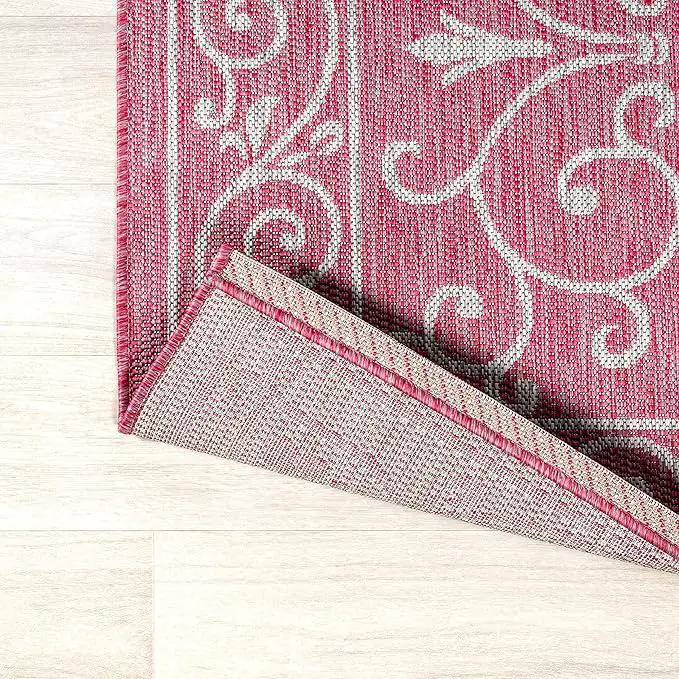 JONATHAN Y SMB106J-4 Charleston Vintage Filigree Textured Weave Indoor Outdoor Area Rug, Classic Traditional Easy-Cleaning,Bedroom,Kitchen,Backyard,Patio,Non Shedding, 4 X 6, Fuchsia/Light Gray by GreenHaven Gardens