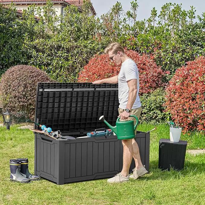 YITAHOME 120 Gallon Outdoor Storage Deck Box, Large Resin Patio Storage for Outdoor Pillows, Garden Tools and Pool Supplies, Waterproof, Lockable, (Dark Grey) by GreenHaven Gardens