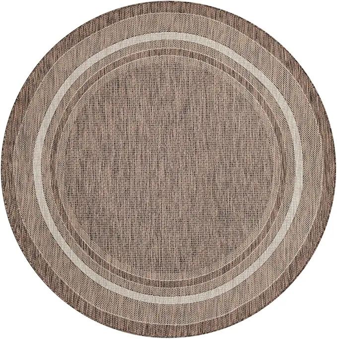 Unique Loom Outdoor Border Collection Area Rug - Soft Border (6' 1" Round Brown/Ivory) by GreenHaven Gardens