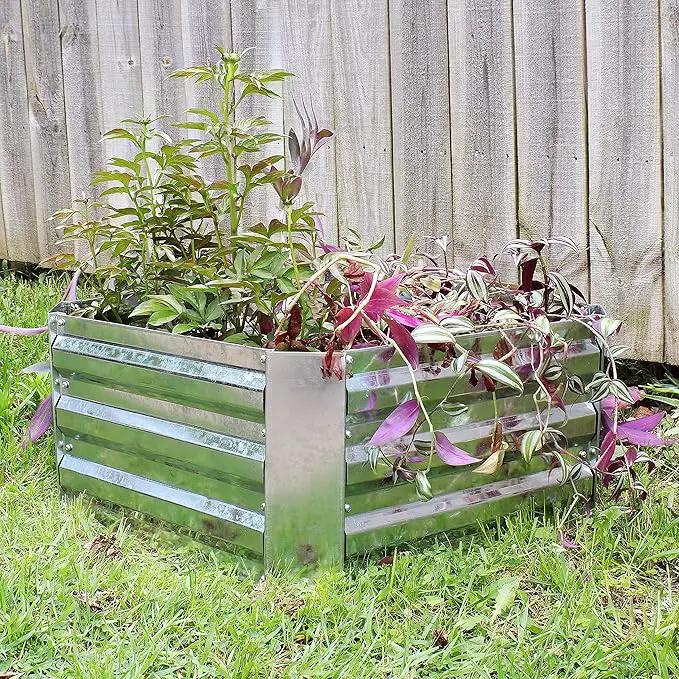 Sunnydaze 11.75" H Raised Metal Garden Bed - Galvanized Raised Garden Bed Outdoor for Vegetables and Flowers - Silver - Square by GreenHaven Gardens