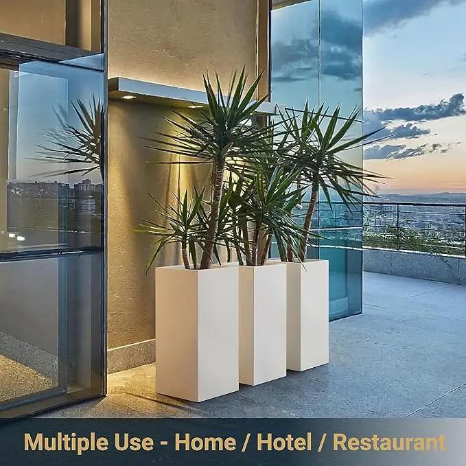 Metallic Heavy Tall Outdoor/Indoor Planter Box, Seamless Metal Planter, Rectangular, 14”Lx14”Wx30”H, ‎25 Pounds Each, Pure White, No Assembly and Seamless, Set of 2 by GreenHaven Gardens