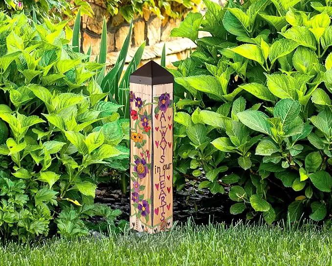 Studio M Art Pole, PVC Weather Resistant Pole with Vinyl Bowl 20 inches Tall Outdoor Decoration for Gardens, Patios, Yards, Landscaping and Birding Accessories, Always in Our Hearts by GreenHaven Gardens