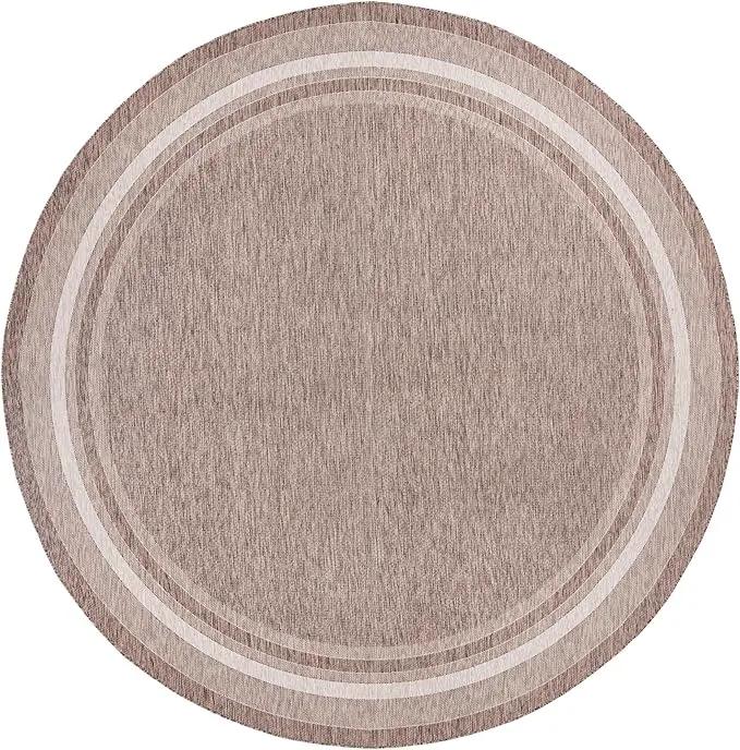 Unique Loom Outdoor Border Collection Area Rug - Soft Border (13' Round, Brown/ Ivory) by GreenHaven Gardens