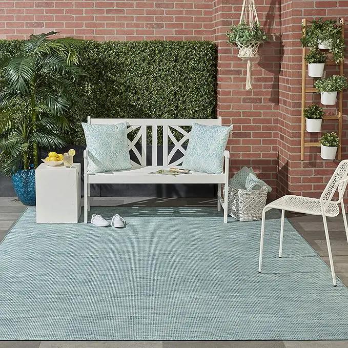 Nourison Positano Indoor-Outdoor Aqua 4' x 6' Area Rug, Easy Cleaning, Non Shedding, Bed Room, Living Room, Dining Room, Backyard, Deck, Patio (4x6) by GreenHaven Gardens