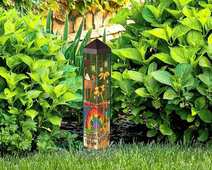 Studio M Art Pole, PVC Weather Resistant Pole with Vinyl Bowl 20 inches Tall Outdoor Decoration for Gardens, Patios, Yards, Landscaping and Birding Accessories, Crossing The Rainbow Bridge by GreenHaven Gardens