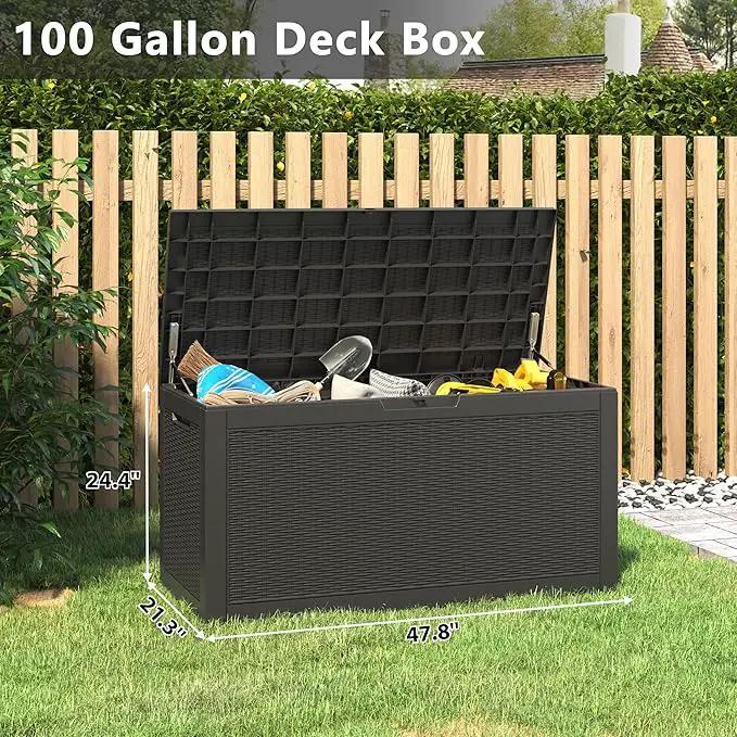 NUNU LAB 102 Gallon Large Waterproof Resin Deck Box, Lockable Outdoor Storage Box with Gas Lift, Patio Cushions, Garden Tools, Pool Supplies, Indoor Outdoor Storage Container, Black by GreenHaven Gardens