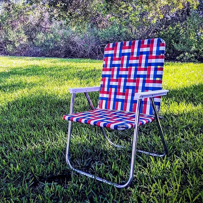 Lawn Chair USA Folding Aluminum Outdoor Patio Lawn Chair | Heavy-Duty Webbed Chairs for Camping, Sports, Beach, Yard & Tailgating | Lightweight Portable | Classic - American Flag by GreenHaven Gardens