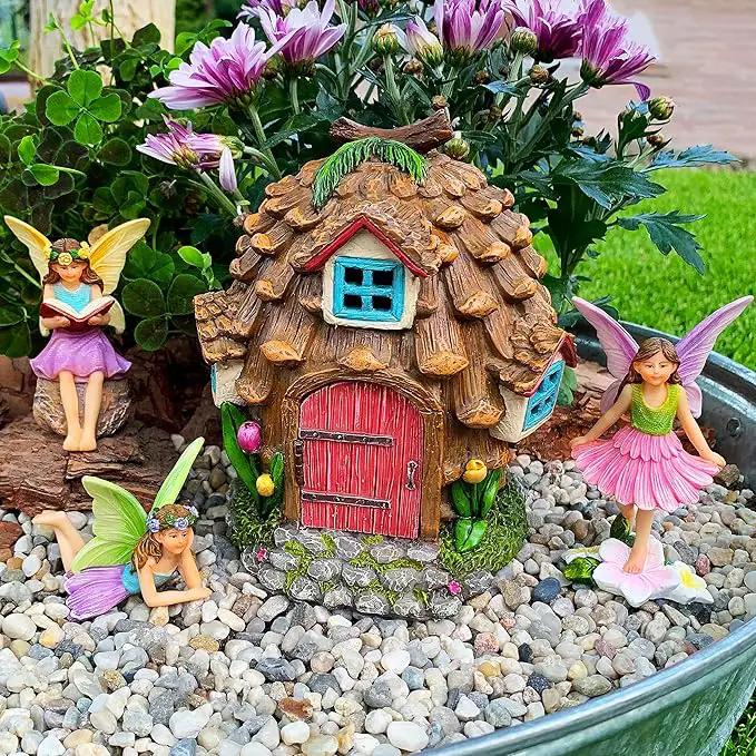 Mood Lab Fairy Garden - Pinecone Fairy House Kit of 4 pcs - Miniature Figurines & Accessories Set - Outdoor or House Decor by GreenHaven Gardens