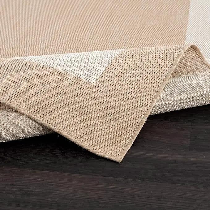 CAMILSON Outdoor Rug 9x12, Large Modern Outside Rugs for Patios Porches Waterproof Durable Washable Non-Shedding, Easy-to-Clean Indoor Outdoor Area Carpet (9 x 12, Bordered - Beige/White) by GreenHaven Gardens